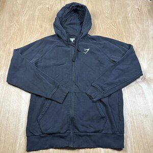 Gymshark Hoodie Mens Large Black Full Zip Pockets Hooded Fitness Running Gym
